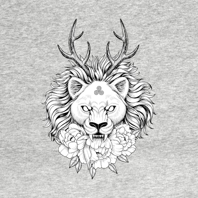 Wiccan lion with horns and flowers by fears